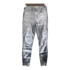 L'AGENCE Gunmetal Grey Silver Faux Leather High Rise Skinny Pants Womens Size 24